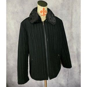 ESPRIT Outerwear Women's XL Quilted Lined Full Zip Jacket Faux Fur Collar Black